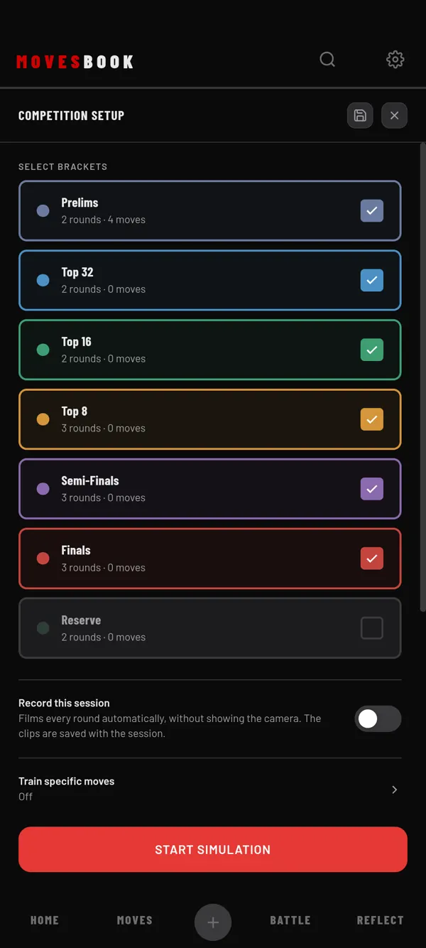 The Record this session switch on the Competition Simulator setup (Spar has the same switch)