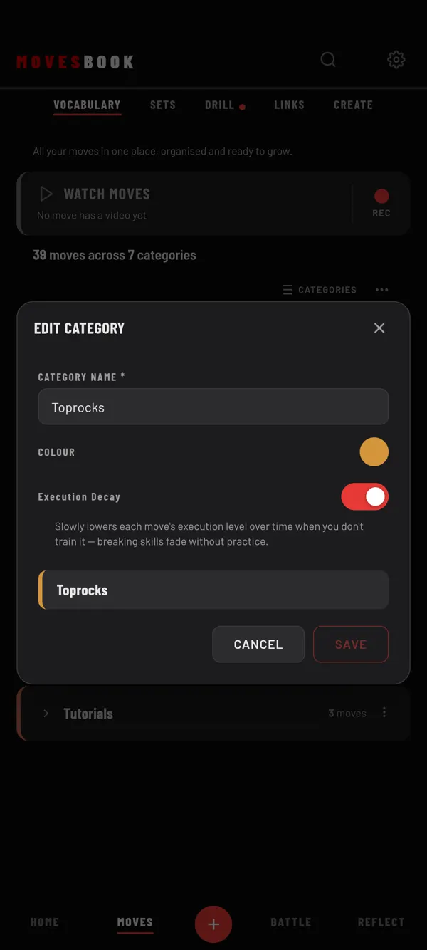 EDIT CATEGORY with the Execution Decay switch on